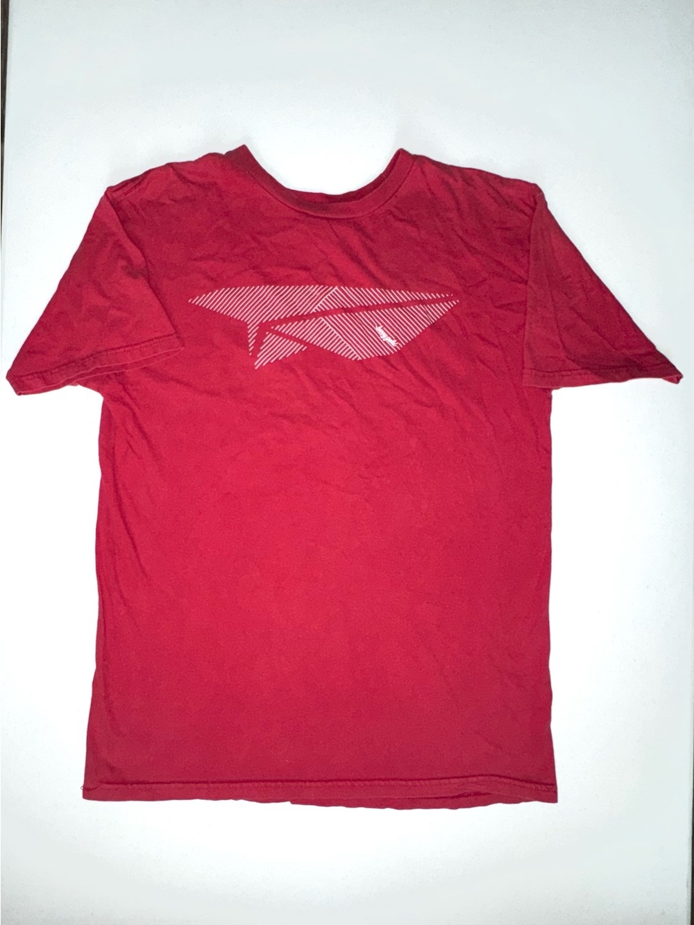 Men's Red Benny Gold Short Sleeve Graphic Tee - Striped Paper Plane Motif